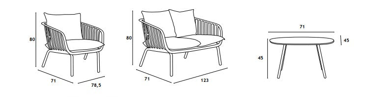 Conjunto Piave ( Sofá de 2 lug + 2 cadeirões individuais + mesa)